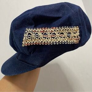 Y2K Boho Denim Crochet Pageboy Cap Jean Hat 70’s Style